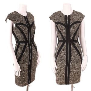 Erin Fetherston RTW black gold knit ribbon body con pencil dress 4 F/W 2013